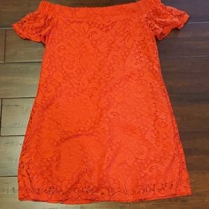 Speechless red/orange off shoulder swing dress
